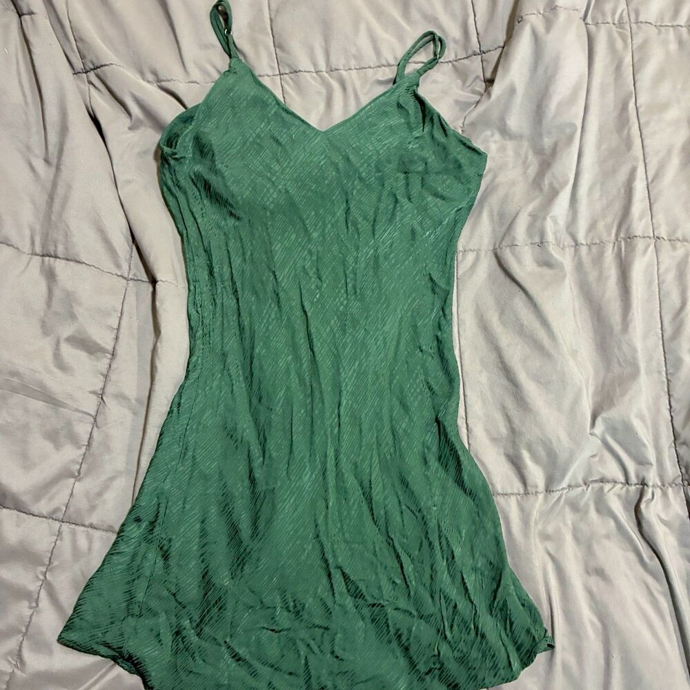Bond 73 Silk Blend Emerald Green Ruched Tie Bust Slip Dress Y2K Fairy Grunge M - Picture 10 of 12